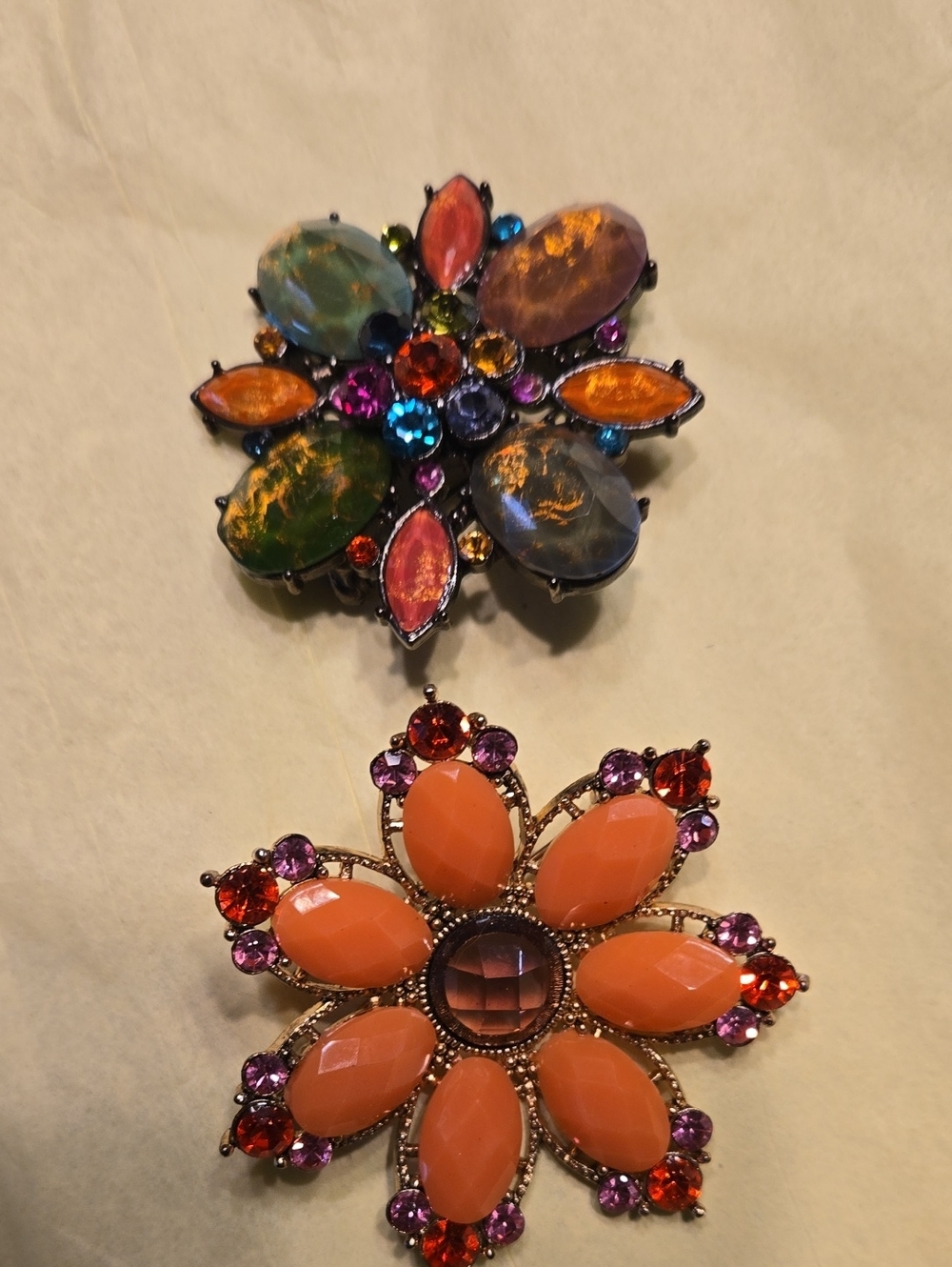 Multicolor & Coral Flower Crystal Brooch Set - Women Jewelry